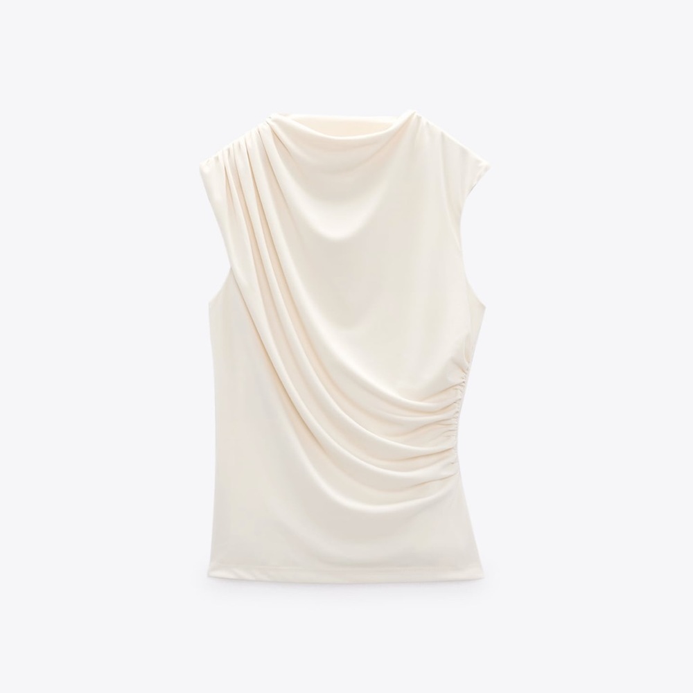 Zara Asymmetric Draped Cream Top